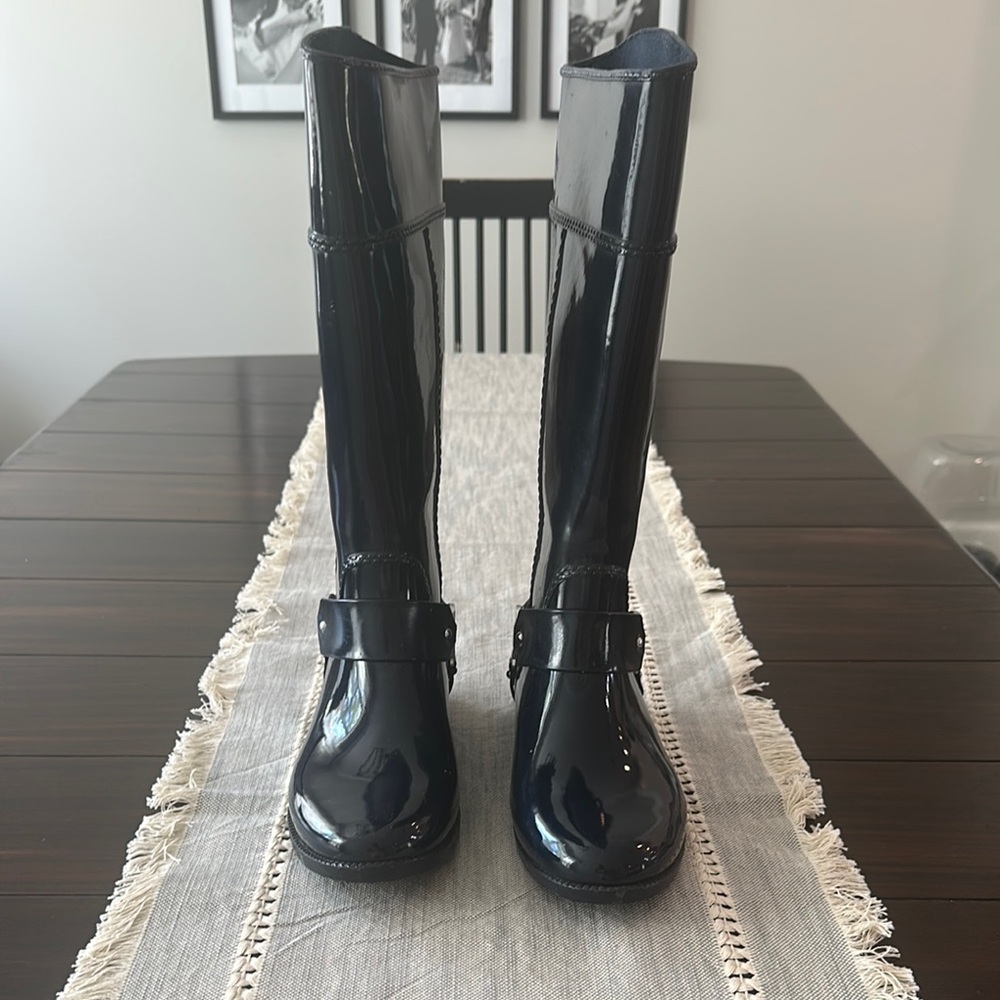 Navy Blue Patent Leather Riding Boots